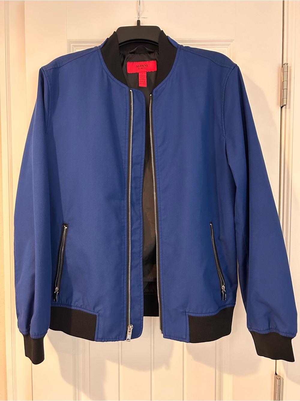 Alfani Men's Royal Blue Bomber Jacket with Black Trim